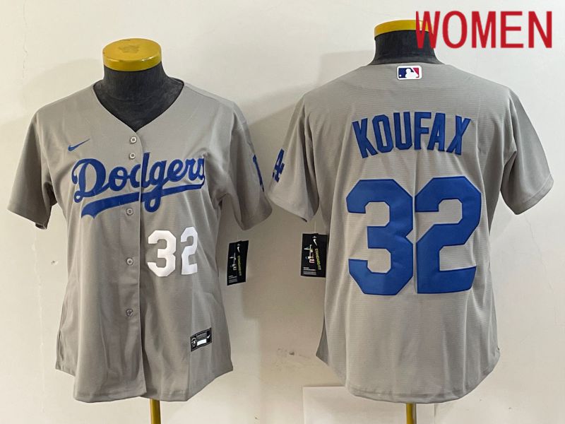 Women Los Angeles Dodgers 32 Koufax Grey Game Nike 2024 MLB Jersey style 3